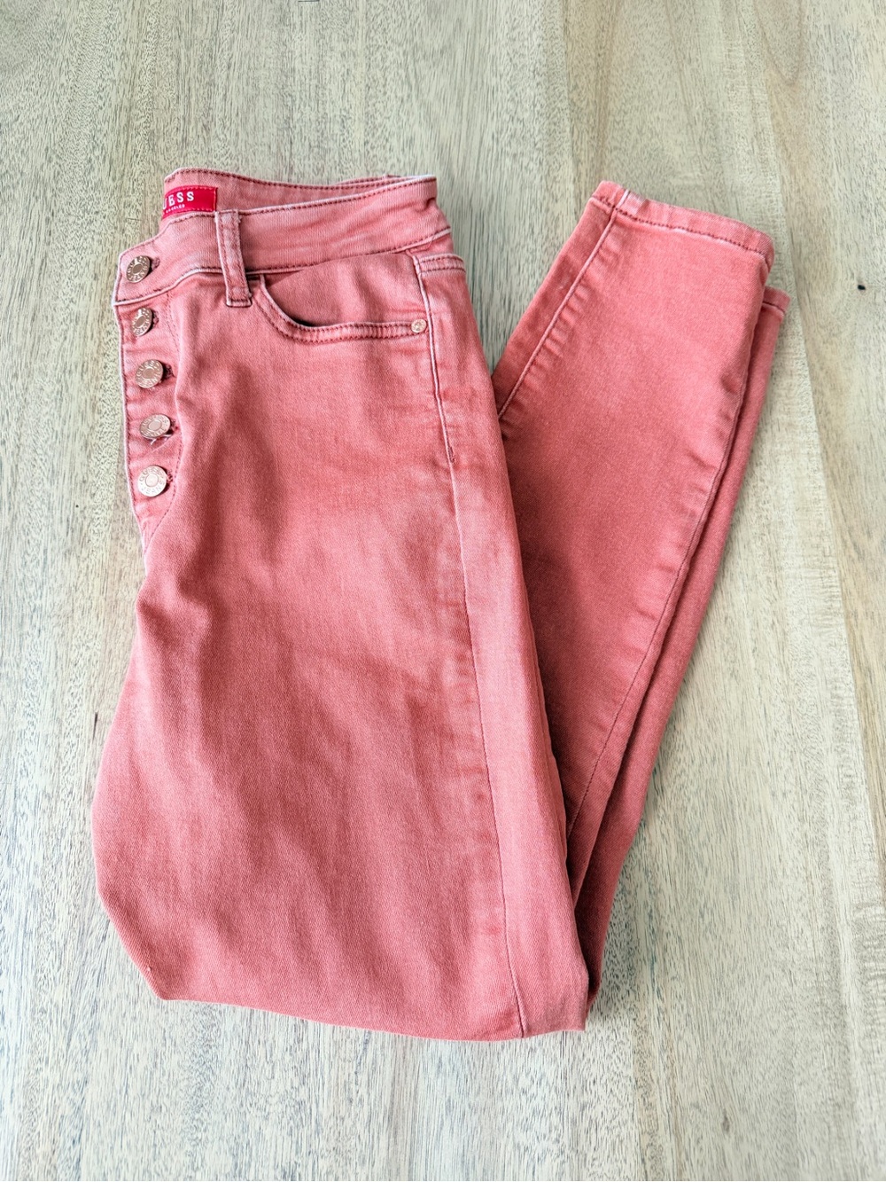 GUESS Women's High-Rise Button-Fly Jeans in Dusty Rose